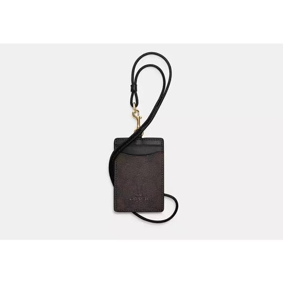 Coach Lanyard Signature Logo ID Holder NWT Coated Canvas with Leather Details - Picture 1 of 5